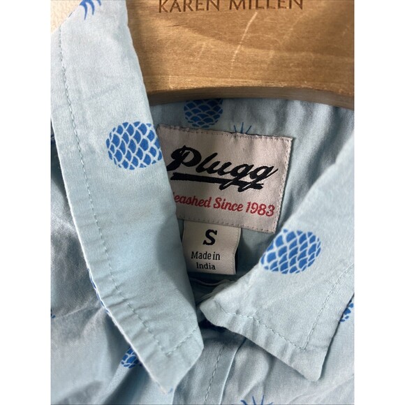 Plugg Mens Hawaiian Shirt Pineapple All Over Print Button Up Blue Size Small - Picture 2 of 6